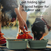 Dog Travel Folding Bowl - Outdoor Food & Water Dish in use by two dogs, ideal for feeding and hydrating pets during outdoor adventures.